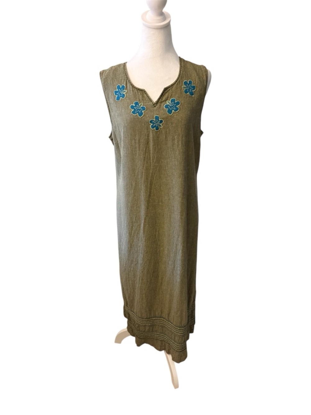 Vintage White Stag Olive Green Women's Linen Blend dress- Kiwi